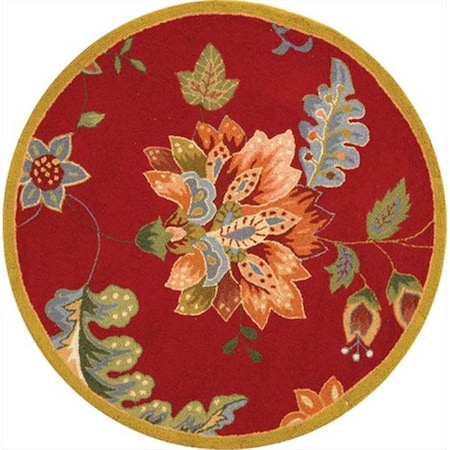 Safavieh 3 ft. x 3 ft. Round- Country and Floral Chelsea Red Hand Hooked Rug HK306C-3R